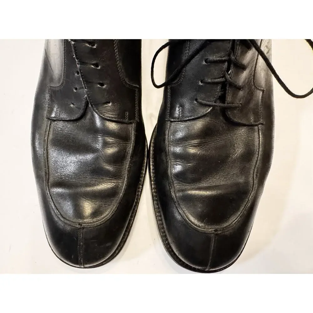 10.5 D Salvatore Ferragamo Black Leather Apron Toe Derby Lug Sole Italy